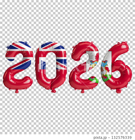 Bermuda flag colors 2026 3d illustration, balloon numbers 3d rendering on t.. Bermuda flag colors 2026 3d illustration, balloon numbers 3d rendering on t.. 132576339