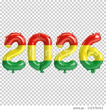 Bolivia flag colors 2026 3d illustration, balloon numbers 3d rendering on t.. Bolivia flag colors 2026 3d illustration, balloon numbers 3d rendering on t.. 132576341