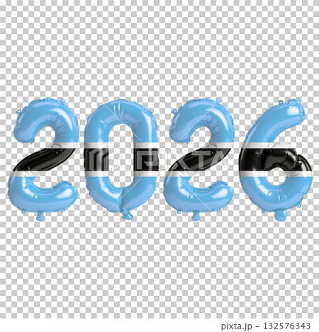 Botswana flag colors 2026 3d illustration, balloon numbers 3d rendering on .. 132576343