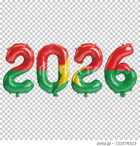 Burkina Faso flag colors 2026 3d illustration, balloon numbers 3d rendering.. 132576523
