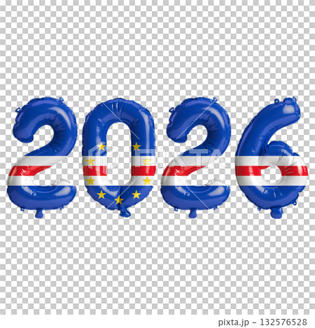 Cape Verde flag colors 2026 3d illustration, balloon numbers 3d rendering o.. Cape Verde flag colors 2026 3d illustration, balloon numbers 3d rendering o.. 132576528