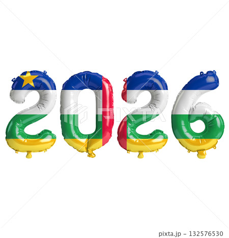 Central African Republic flag colors 2026 3d illustration, balloon numbers .. 132576530