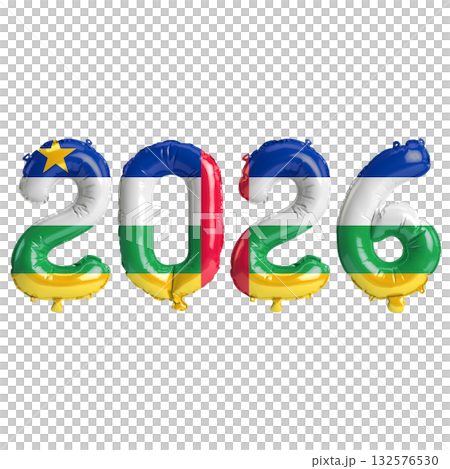 Central African Republic flag colors 2026 3d illustration, balloon numbers .. 132576530