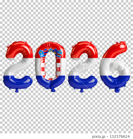 Croatia flag colors 2026 3d illustration, balloon numbers 3d rendering on t.. Croatia flag colors 2026 3d illustration, balloon numbers 3d rendering on t.. 132576624