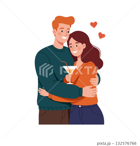 Young couple hugging with cocktail glass...のイラスト素材 [132576766] - PIXTA