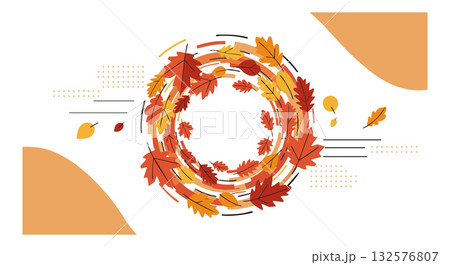 Autumn Leaf Wreath Circle with Red Orange and Yellow Seasonal Leaves Vector Illustration 132576807