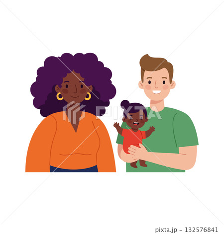 Diverse family portrait with mother father and baby smiling together vector illustration Diverse family portrait with mother father and baby smiling together vector illustration 132576841