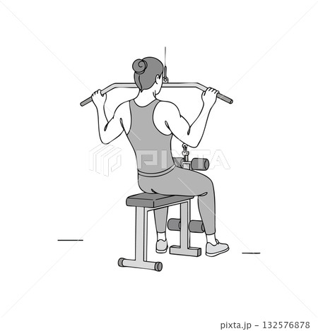 Woman doing lat pulldown exercise on gym equipment vector illustration Woman doing lat pulldown exercise on gym equipment vector illustration 132576878