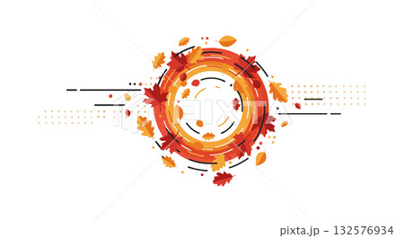 Abstract autumn leaves circle vector with orange and red colors dynamic motion design 132576934