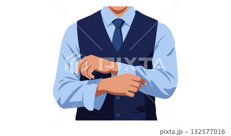 Businessman adjusting shirt cuffs in formal vest and tie vector illustration Businessman adjusting shirt cuffs in formal vest and tie vector illustration 132577016