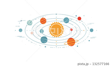 Solar System Planets Orbiting Around Sun Vector Illustration in Space Environment 132577166
