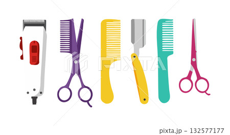 Hairdressing tools set with scissors combs and clipper vector illustration 132577177