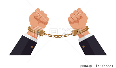 Hands in Handcuffs Restrained by Chain Symbolizing Restriction and Captivity vector illustration 132577224