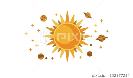 Sun with planets and stars solar system astronomy vector illustration 132577234