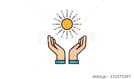 Hands holding sun icon symbolizing energy and care vector illustration 132577247