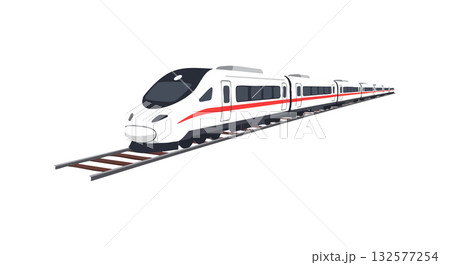 High Speed Passenger Train Vector Illustration on Railway Tracks Modern Design 132577254