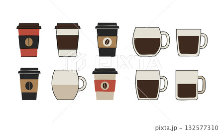 Coffee Cups and Mugs Vector Set with Various Styles and Designs for Beverage Illustration Coffee Cups and Mugs Vector Set with Various Styles and Designs for Beverage Illustration 132577310