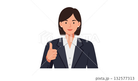 Businesswoman showing thumbs up approval gesture in formal suit vector illustration 132577313
