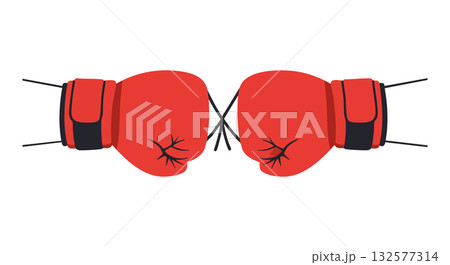 Red Boxing Gloves Facing Each Other Vector Illustration for Combat Sports Training 132577314
