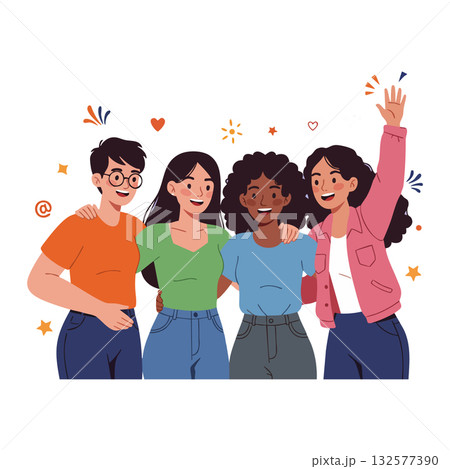 Group of diverse young women smiling together friendship and happiness vector illustration 132577390