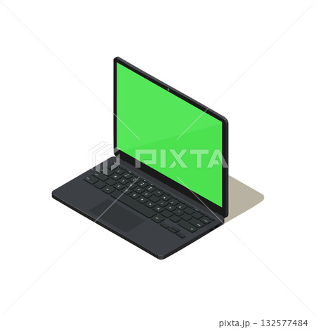 Laptop computer with green screen isometric vector technology device illustration 132577484