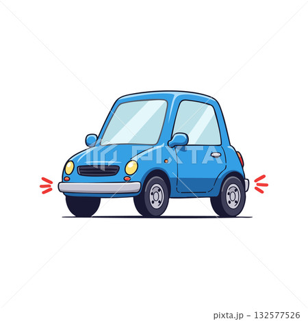 Blue compact car with blinking turn signals vector illustration in cartoon style Blue compact car with blinking turn signals vector illustration in cartoon style 132577526