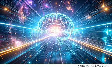 Neural Dust Constellation in Brain Nebula . Artificial Intelligence concept. Generated Image Neural Dust Constellation in Brain Nebula . Artificial Intelligence concept. Generated Image 132577607