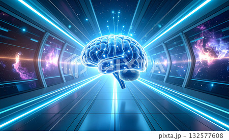 Neural Dust Constellation in Brain Nebula . Artificial Intelligence concept. Generated Image 132577608