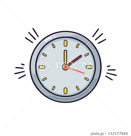 Wall Clock Illustration Showing Time with Yellow Details and Red Second Hand Vector 132577688