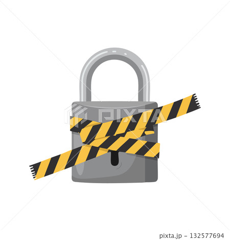Padlock with caution tape restriction symbolizing security and restricted access vector illustration 132577694
