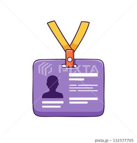 Identification badge with purple card and yellow lanyard vector illustration Identification badge with purple card and yellow lanyard vector illustration 132577705