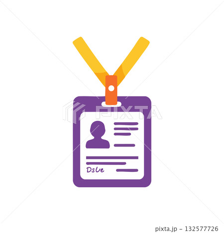 Identification Badge with Yellow Lanyard and Purple Holder Vector Illustration for Office or Event Access 132577726