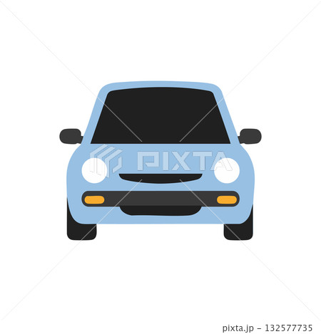Blue front view car simple vector illustration with black windows and headlights Blue front view car simple vector illustration with black windows and headlights 132577735