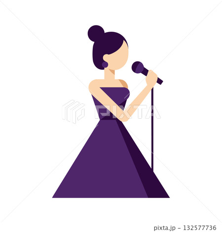 Female singer performing on stage in purple dress with microphone vector illustration 132577736