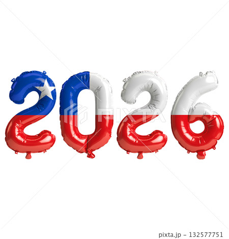 Chile flag colors 2026 3d illustration, balloon numbers 3d rendering on tra.. Chile flag colors 2026 3d illustration, balloon numbers 3d rendering on tra.. 132577751