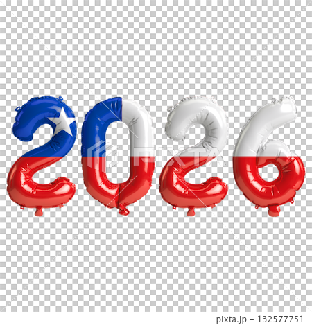 Chile flag colors 2026 3d illustration, balloon numbers 3d rendering on tra.. Chile flag colors 2026 3d illustration, balloon numbers 3d rendering on tra.. 132577751