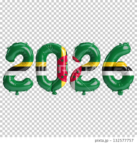 Dominica flag colors 2026 3d illustration, balloon numbers 3d rendering on .. Dominica flag colors 2026 3d illustration, balloon numbers 3d rendering on .. 132577757