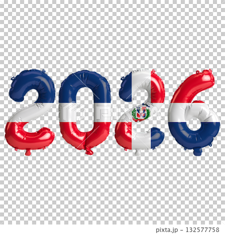 Dominican Republic flag colors 2026 3d illustration, balloon numbers 3d ren.. Dominican Republic flag colors 2026 3d illustration, balloon numbers 3d ren.. 132577758