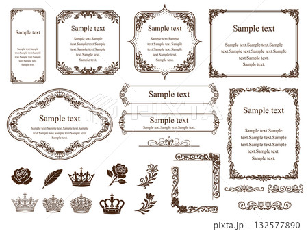 ビンテージレトロフレームセット王冠・バラ・羽 132577890