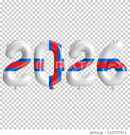 Faroe Islands flag colors 2026 3d illustration, balloon numbers 3d renderin.. Faroe Islands flag colors 2026 3d illustration, balloon numbers 3d renderin.. 132577911