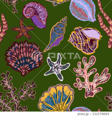 seamless pattern with marine life and marine life seamless pattern with marine life and marine life 132578093