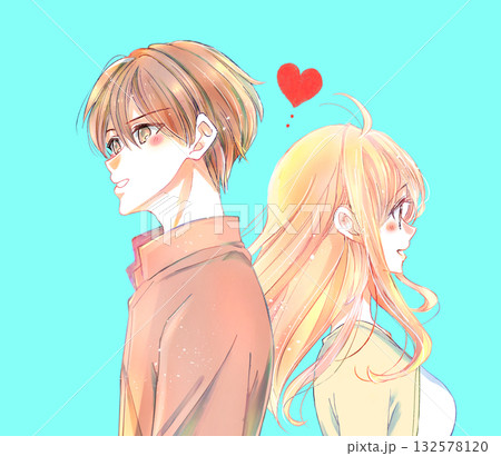 背中合わせの男女　秋　恋愛 132578120