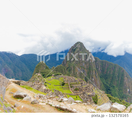 Archaeological remains of Machu Picchu located in the mountains of Cusco. Archaeological remains of Machu Picchu located in the mountains of Cusco. 132578165