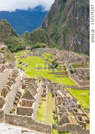 Archaeological remains of Machu Picchu located in the mountains of Cusco. Archaeological remains of Machu Picchu located in the mountains of Cusco. 132578167
