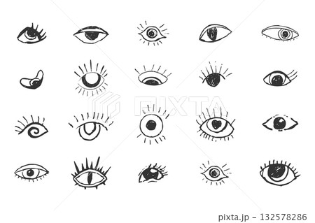 Eyes Crazy collection doodle black eyes. Open eye creative human parts of faces elements, various opened eyes. Black ink vision icon, hand drawn grunge ophthalmologist symbol, drawn charcoal eyes Eyes Crazy collection doodle black eyes. Open eye creative human parts of faces elements, various opened eyes. Black ink vision icon, hand drawn grunge ophthalmologist symbol, drawn charcoal eyes 132578286