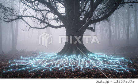 Neural Network Tree Roots. Artificial Intelligence concept. Generated Image 132578378