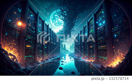 Data River Cyber Deluge. Artificial...のイラスト素材 [132578714] - PIXTA