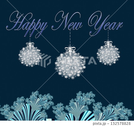 Merry Christmas and Happy New year with fractal embellishment, winter card concept 132578828