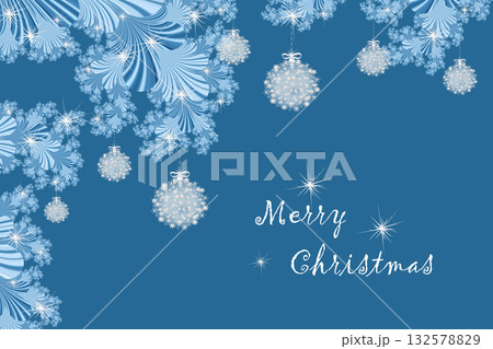 Merry Christmas and Happy New year with fractal embellishment, winter card concept Merry Christmas and Happy New year with fractal embellishment, winter card concept 132578829