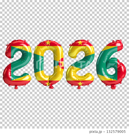 Grenada flag colors 2026 3d illustration, balloon numbers 3d rendering on t.. 132579005
